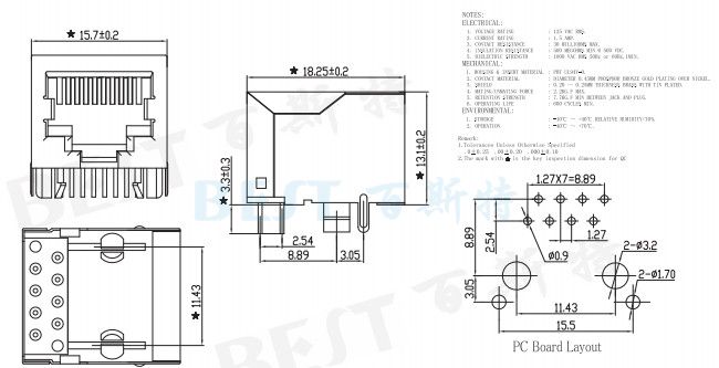 rj45插座网络插头5621 10P8C 1*1